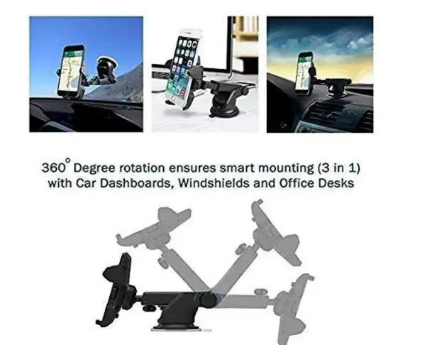 360° Car Mobile Holder – Strong Suction Dashboard Mount